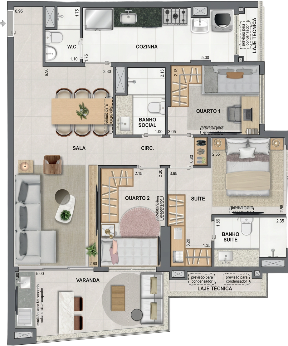 Planta da tipologia de 3 quartos do Endless Península