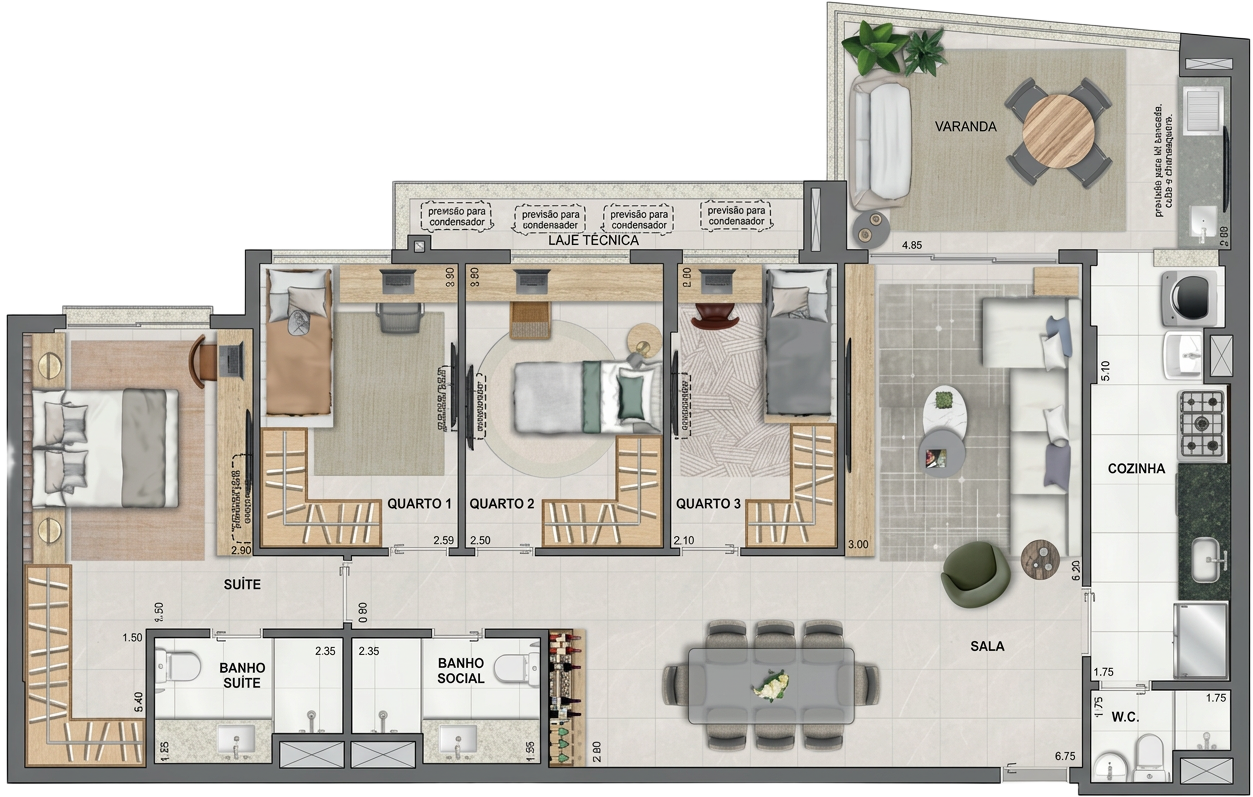Planta da tipologia de 4 quartos do Endless Península